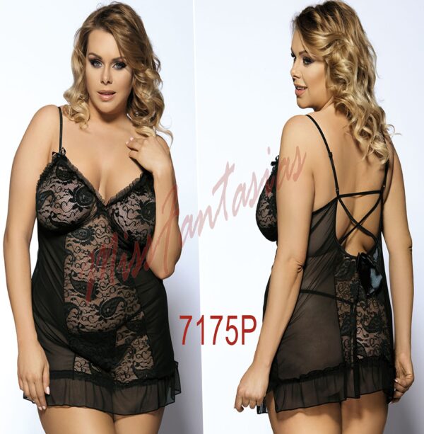 babydoll negro con encaje xl 7175p-xl - Image 2